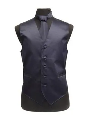 Men's Navy Blue Satin Vest with Neck Tie