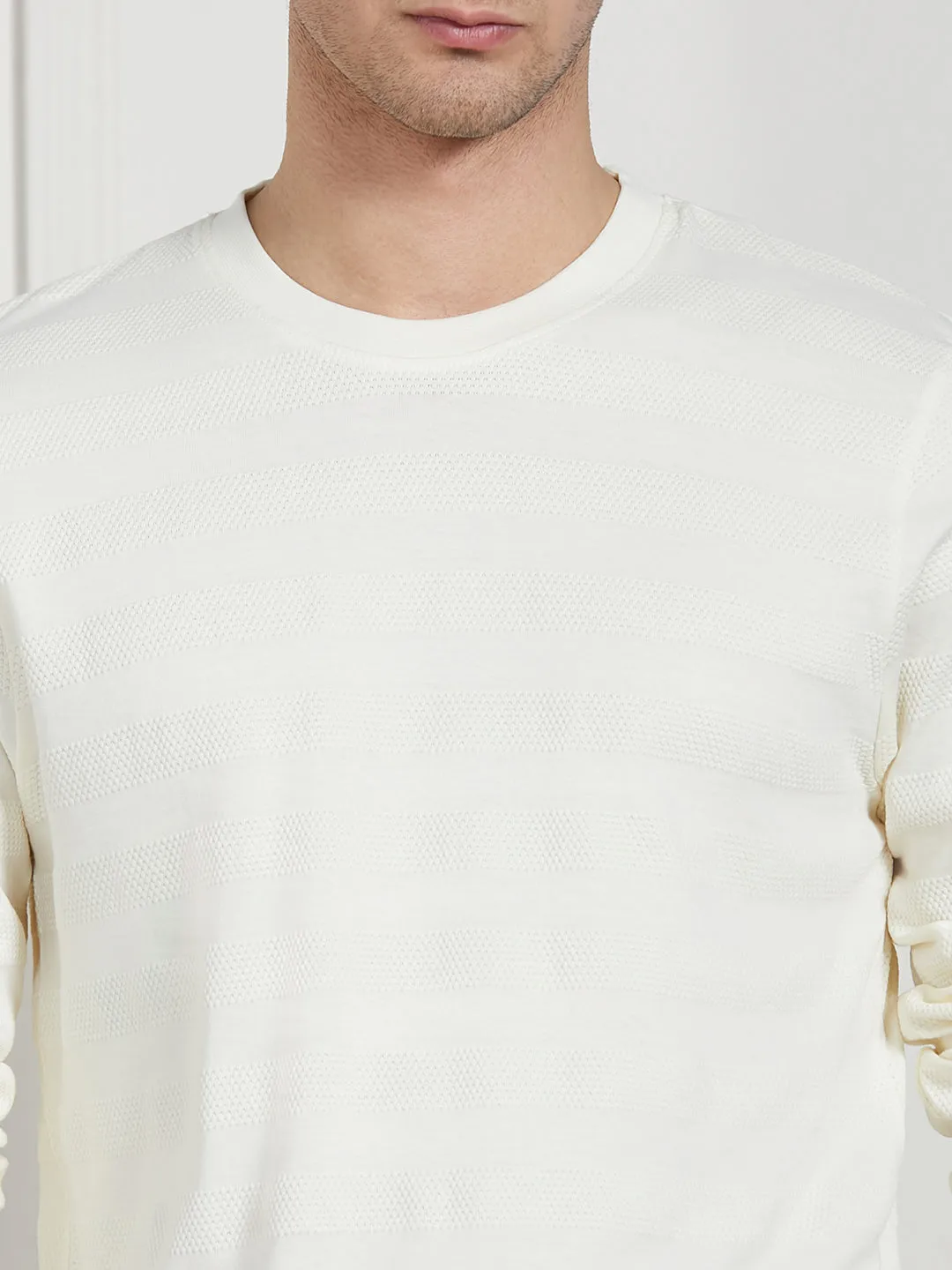 Men's Off-White Round neck Solid Cotton T-Shirt