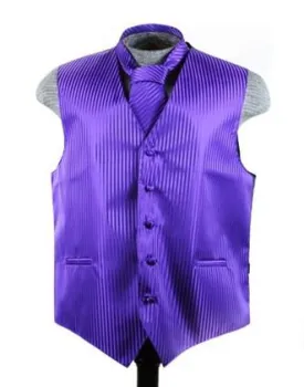 Men's Purple Striped Vest with Neck Tie