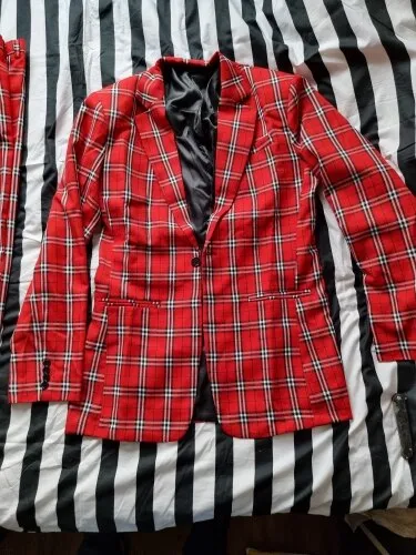 Mens Red Plaid Notched Lapel 2 Pieces Slim Fit Suit Made to order