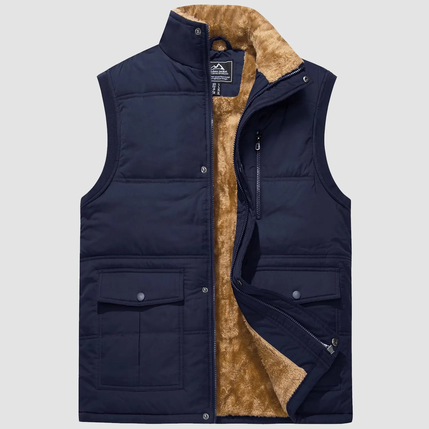 Men's Warm Fleece Lined Vest Outerwear Sleeveless Jacket