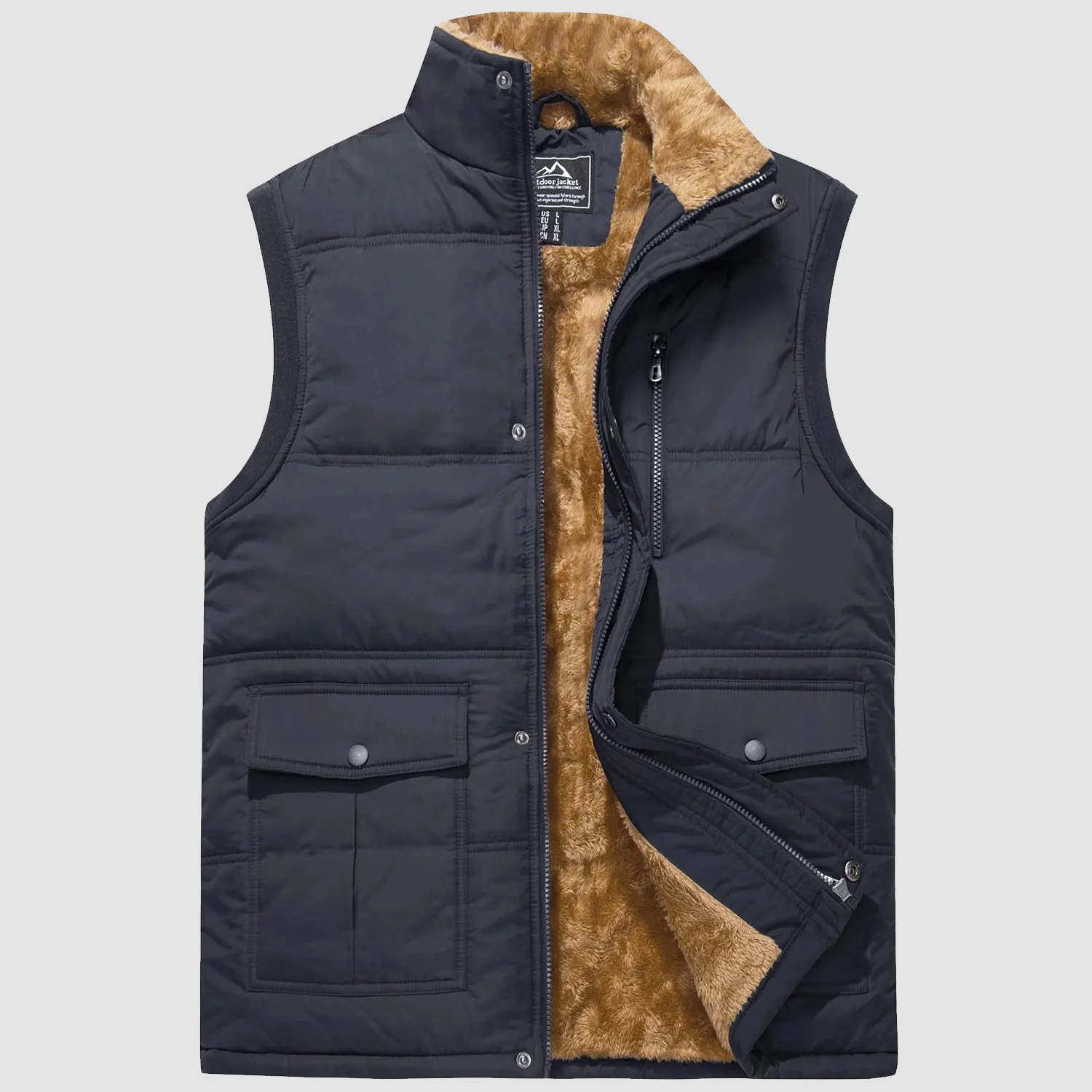 Men's Warm Fleece Lined Vest Outerwear Sleeveless Jacket