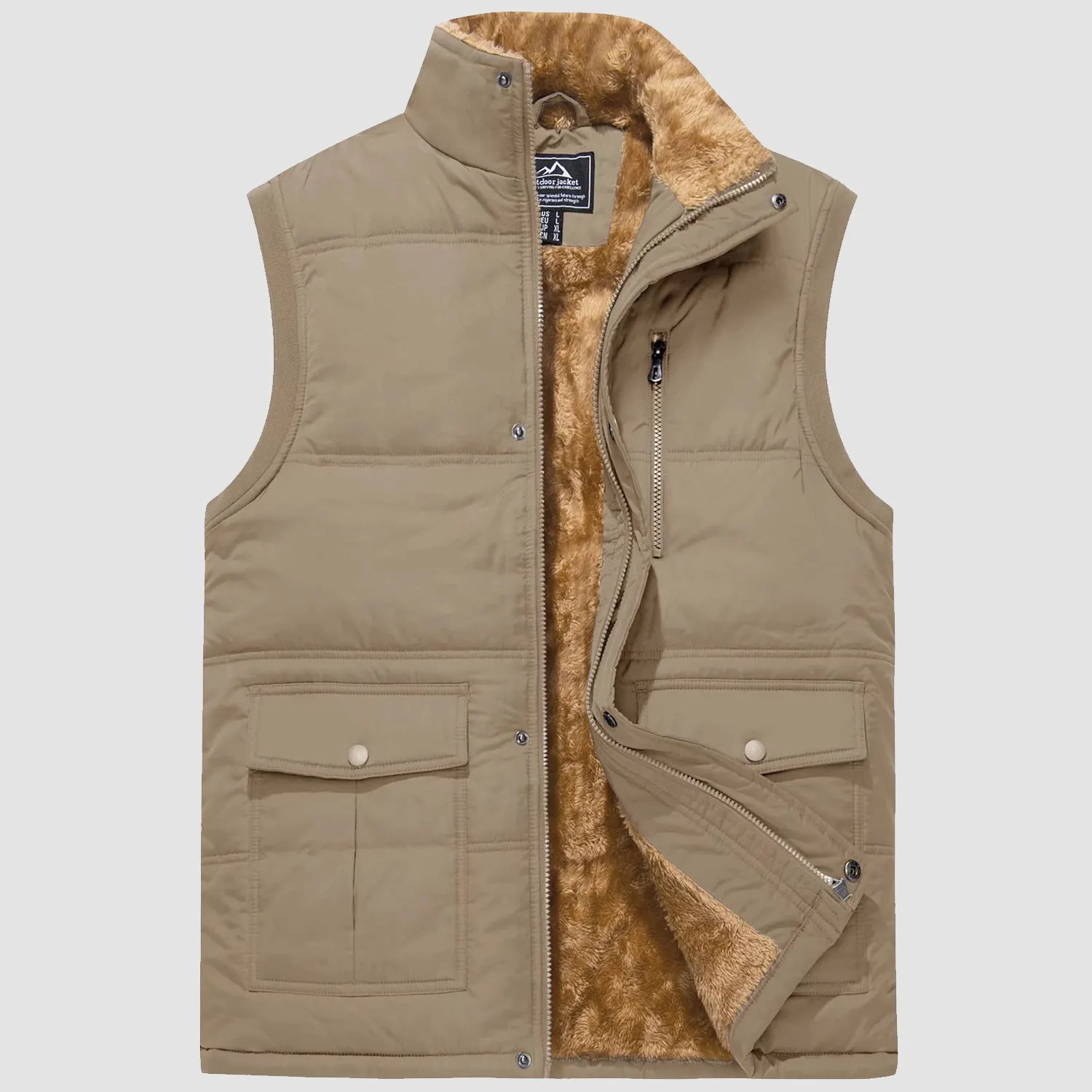 Men's Warm Fleece Lined Vest Outerwear Sleeveless Jacket