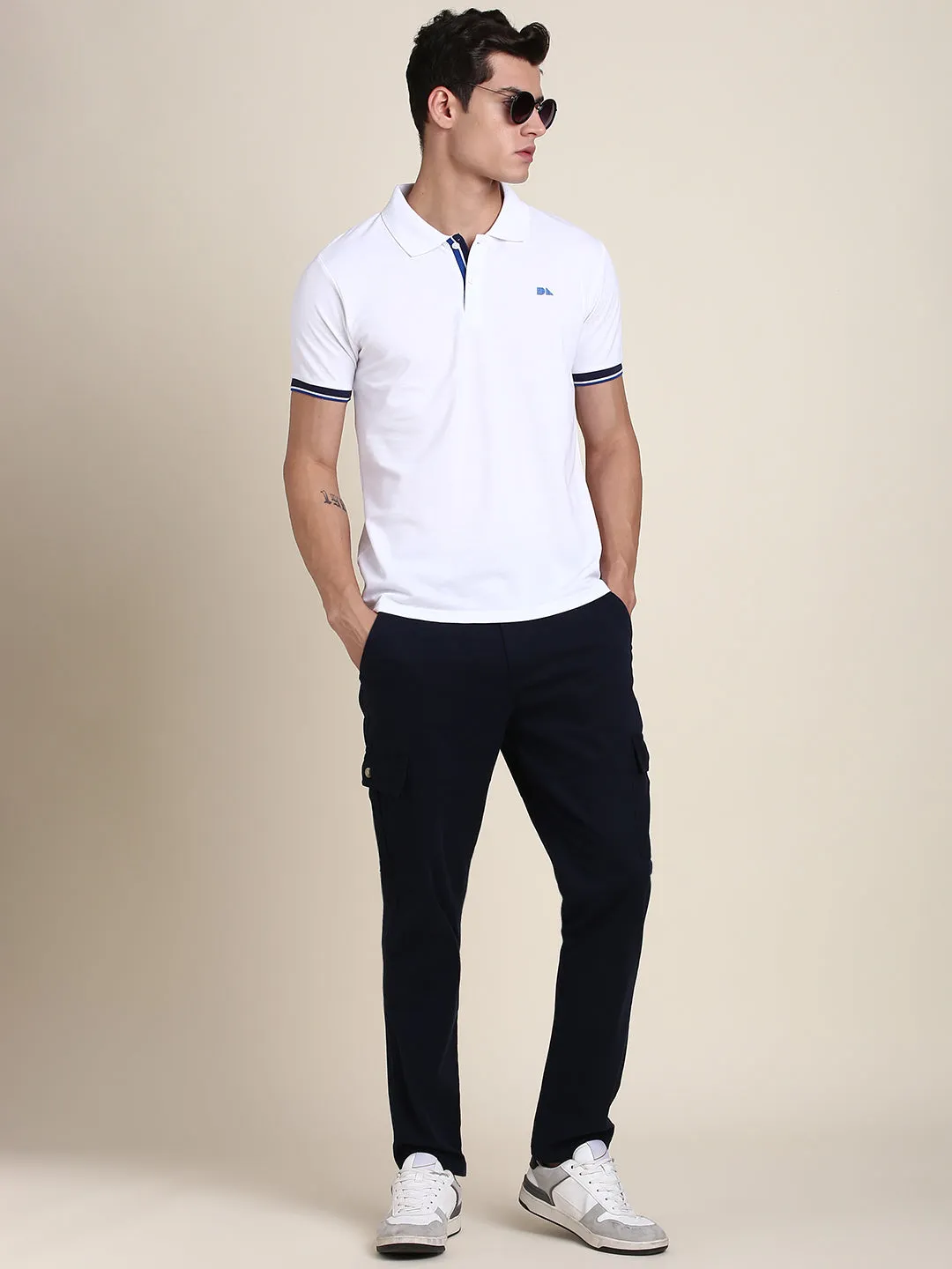 Men's White Solid Polo Collar T-Shirt