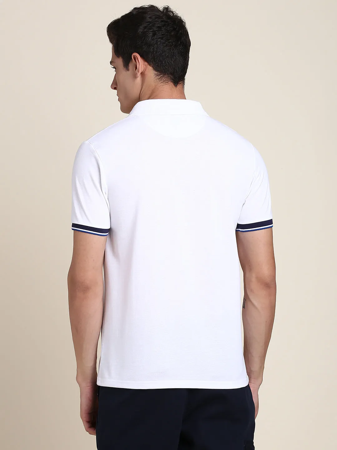 Men's White Solid Polo Collar T-Shirt