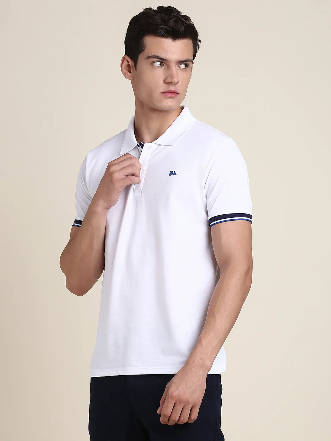 Men's White Solid Polo Collar T-Shirt