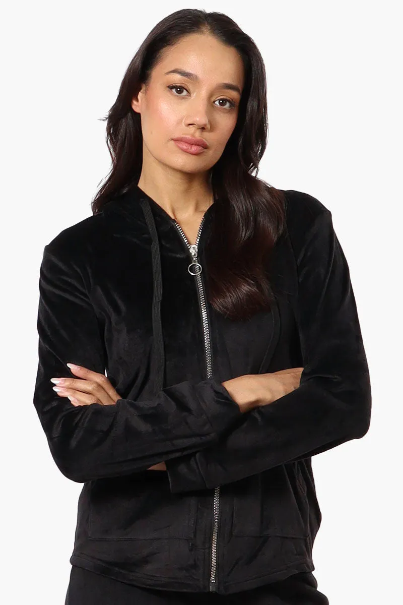 Mikk Hooded Velour Plush Pajama Top - Black