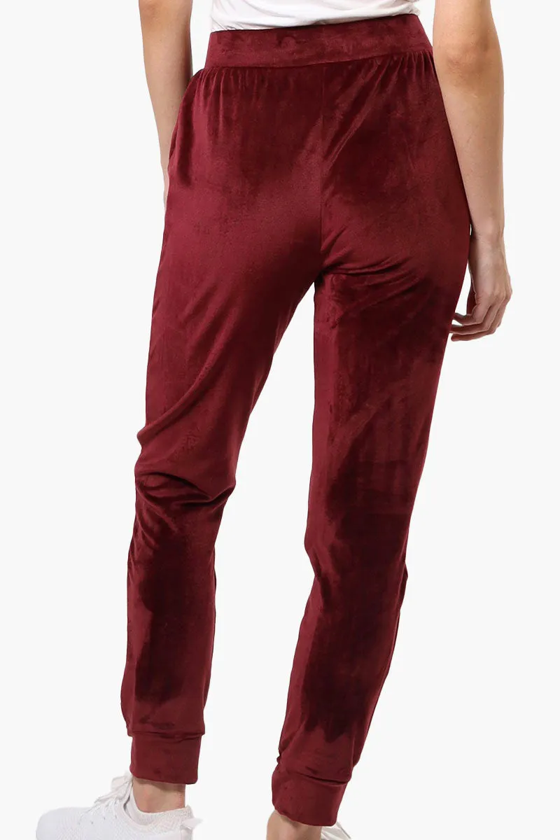 Mikk Tie Waist Velour Plush Pajama Pants - Burgundy