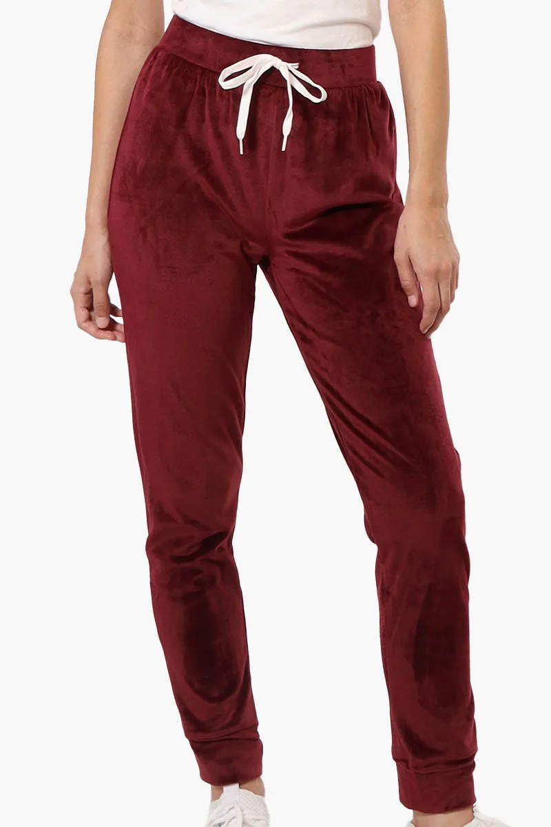 Mikk Tie Waist Velour Plush Pajama Pants - Burgundy