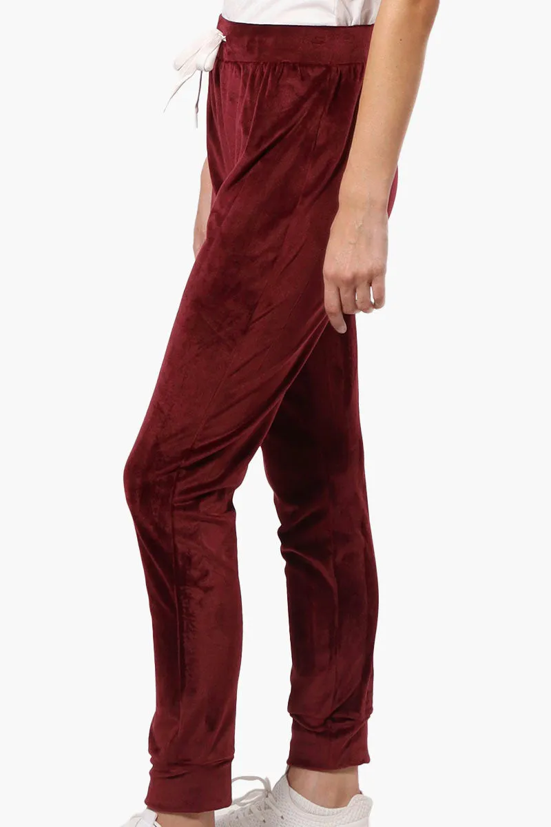 Mikk Tie Waist Velour Plush Pajama Pants - Burgundy