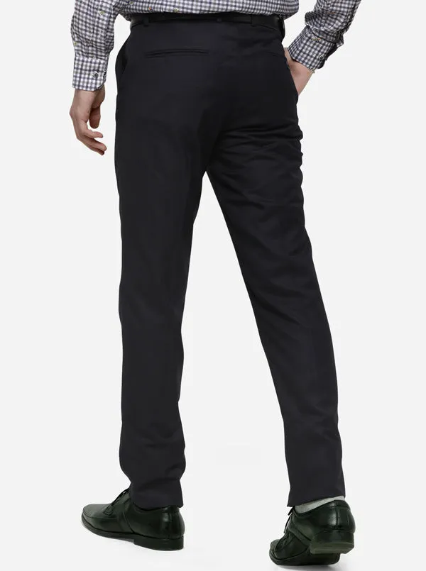 Navy Blue Solid Slim Fit Formal Trouser | Greenfibre