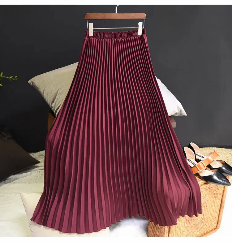 New Vintage Pleated Midi Long Skirt