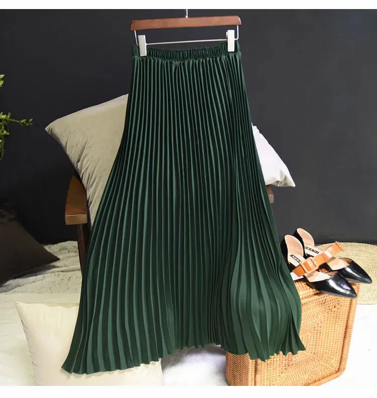 New Vintage Pleated Midi Long Skirt