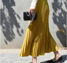 New Vintage Pleated Midi Long Skirt