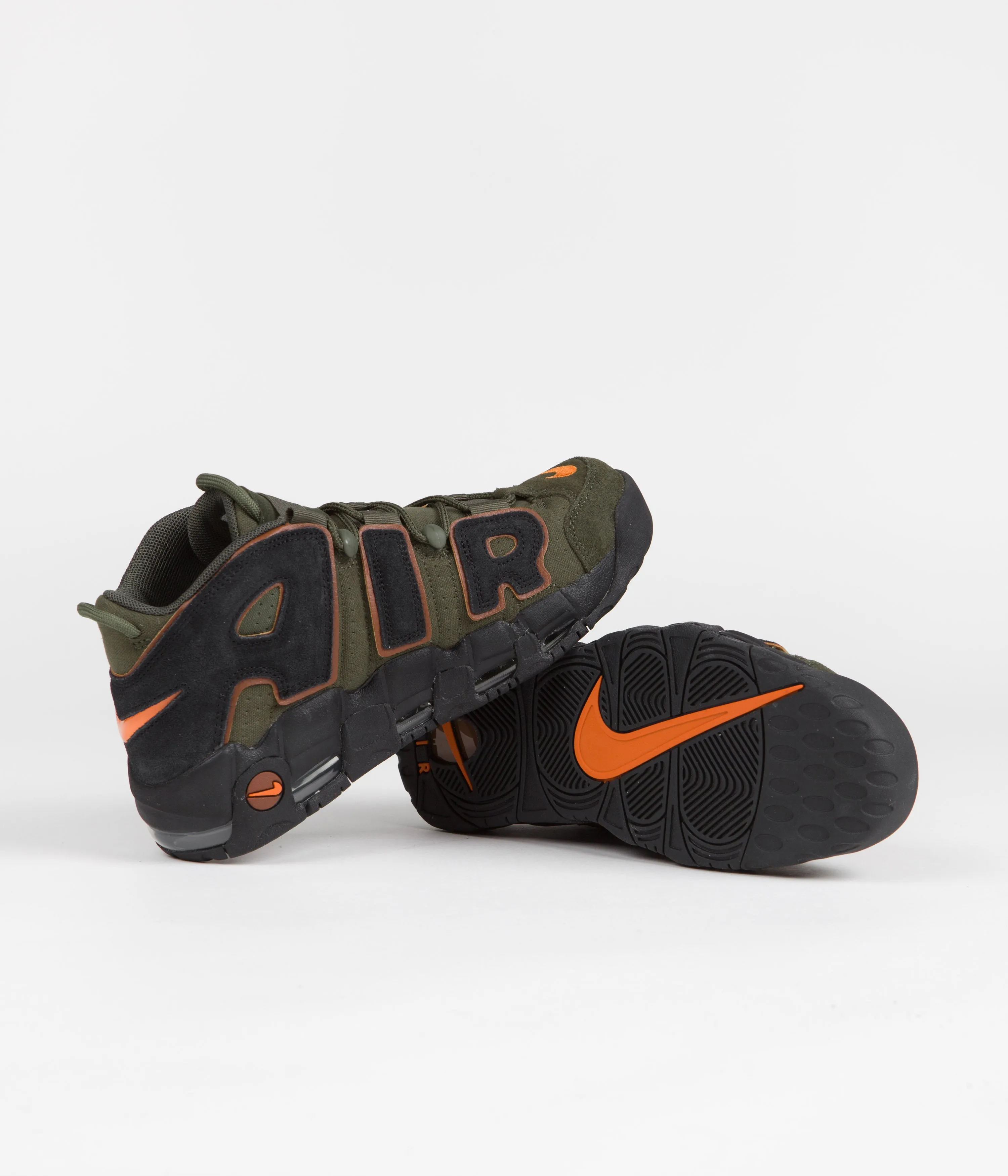 Nike Air More Uptempo '96 Shoes - Cargo Khaki / Black - Pecan - Alpha Orange