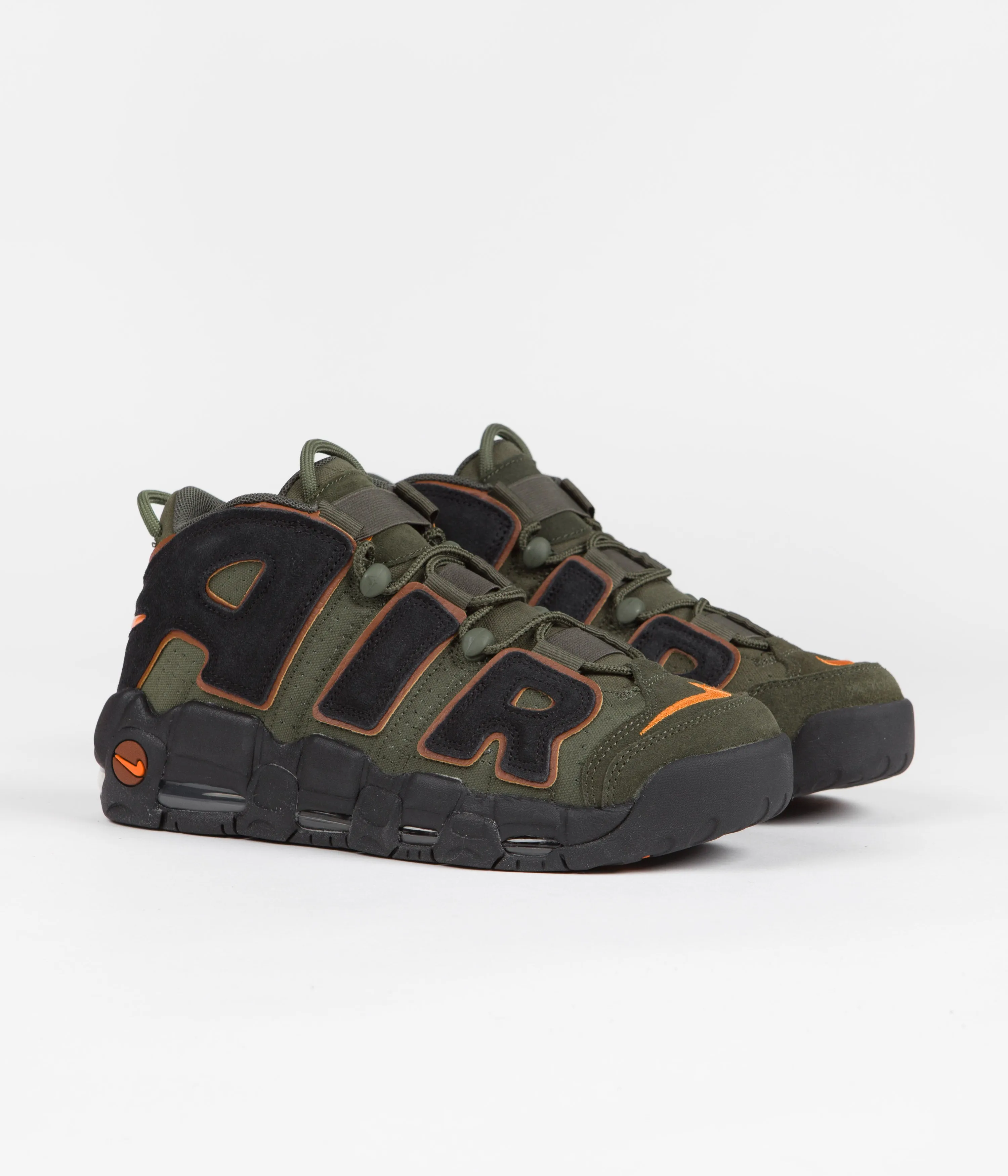 Nike Air More Uptempo '96 Shoes - Cargo Khaki / Black - Pecan - Alpha Orange