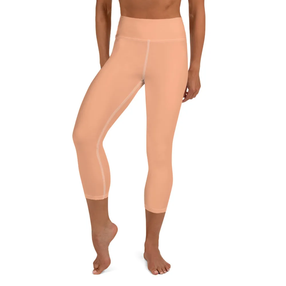 Nude Color Yoga Capri Leggings, Solid Nude Pink Color Designer Capris Tights-Made in USA/EU/MX