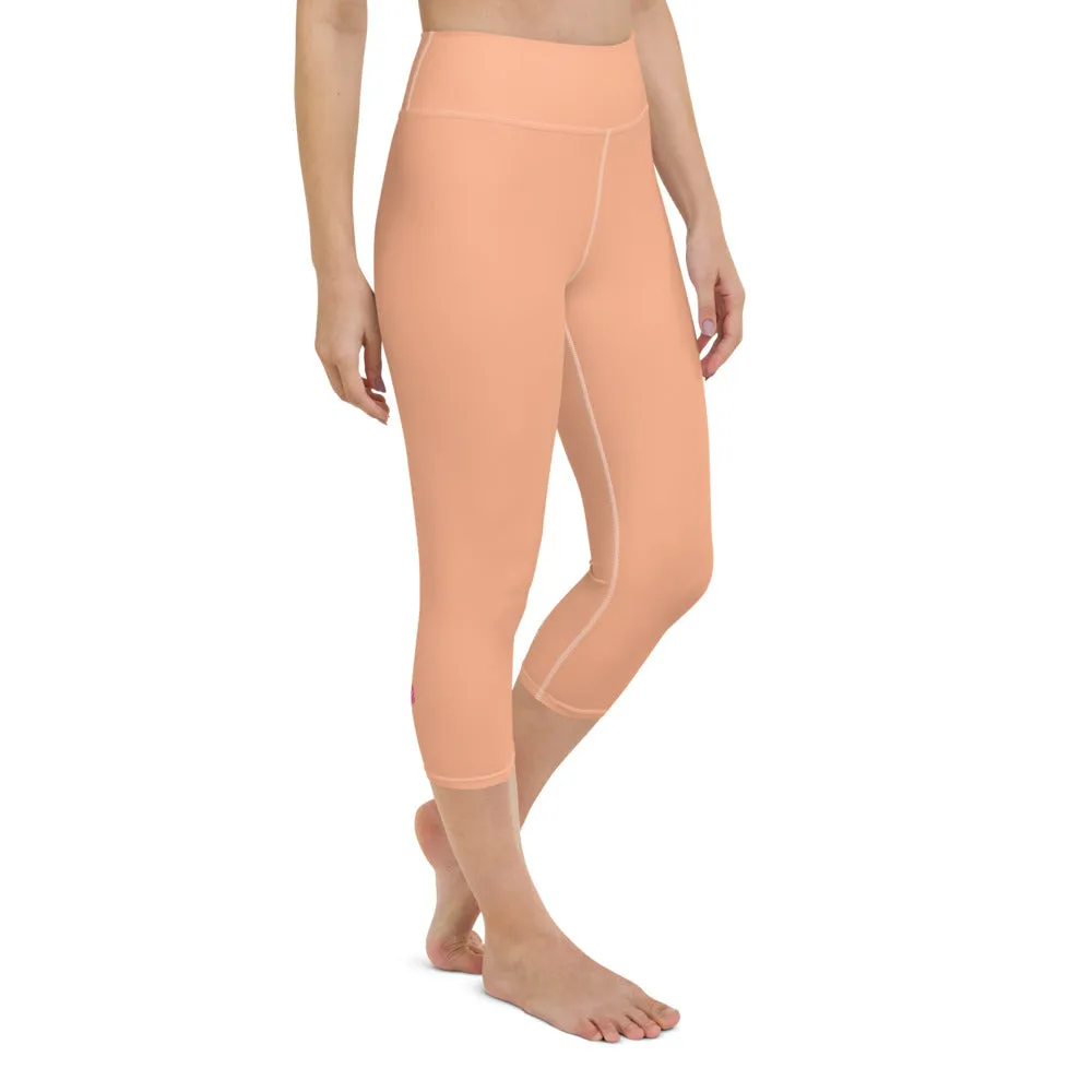 Nude Color Yoga Capri Leggings, Solid Nude Pink Color Designer Capris Tights-Made in USA/EU/MX