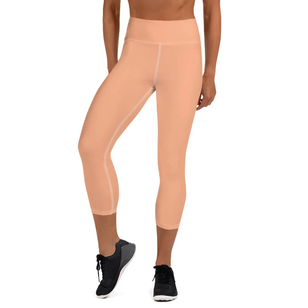 Nude Color Yoga Capri Leggings, Solid Nude Pink Color Designer Capris Tights-Made in USA/EU/MX