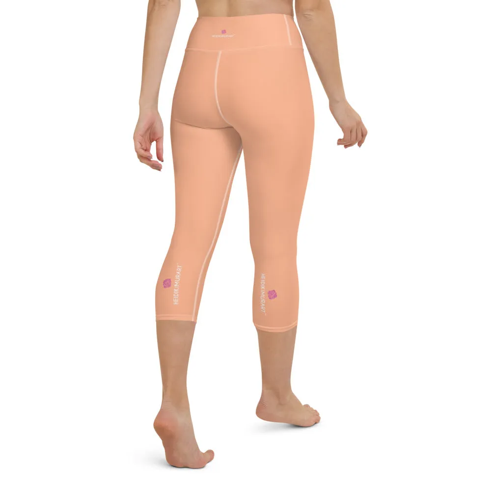 Nude Color Yoga Capri Leggings, Solid Nude Pink Color Designer Capris Tights-Made in USA/EU/MX