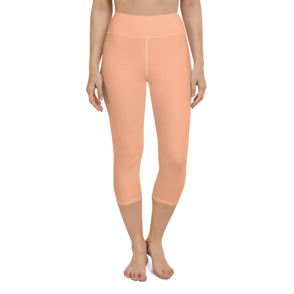 Nude Color Yoga Capri Leggings, Solid Nude Pink Color Designer Capris Tights-Made in USA/EU/MX