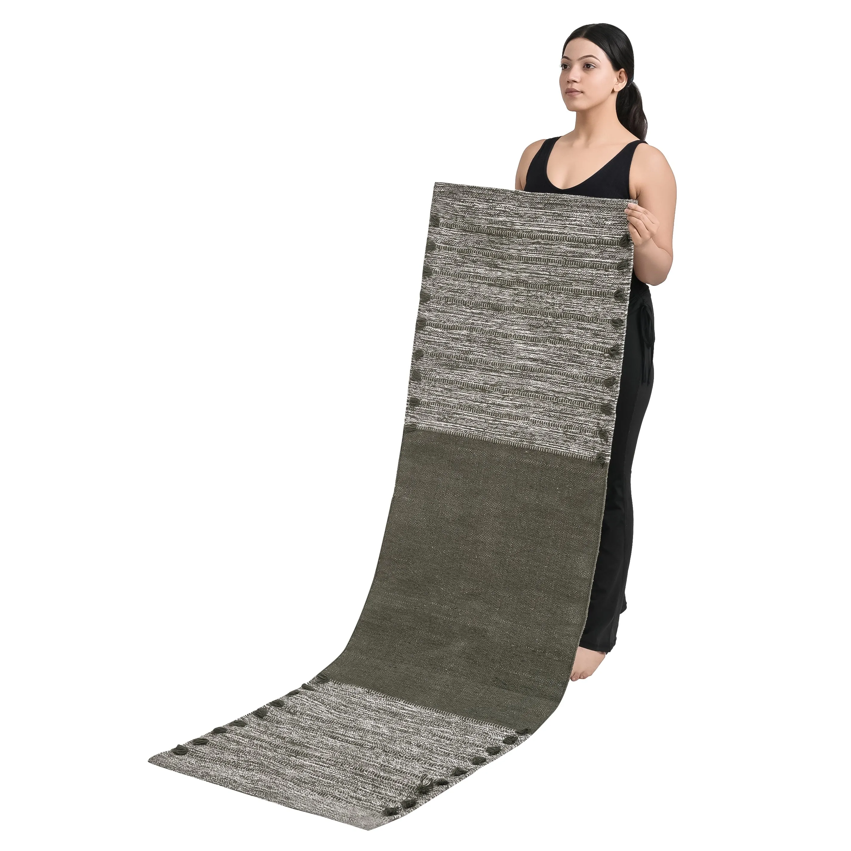 Organic Cotton Yoga Mat - Eco-Friendly Hand-Woven Non-Slip Rug - Thick & Comfortable (24”x72”x5mm)