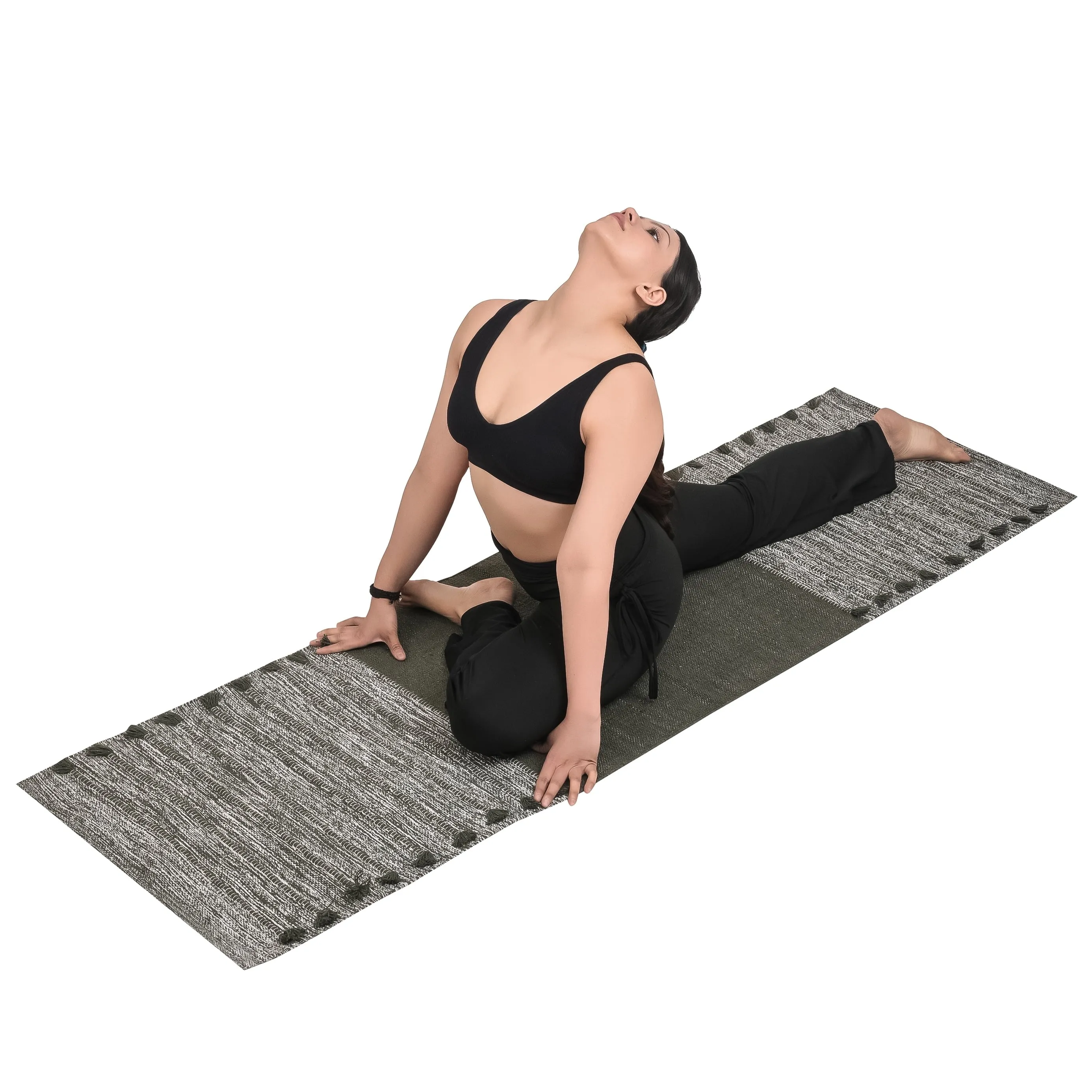 Organic Cotton Yoga Mat - Eco-Friendly Hand-Woven Non-Slip Rug - Thick & Comfortable (24”x72”x5mm)