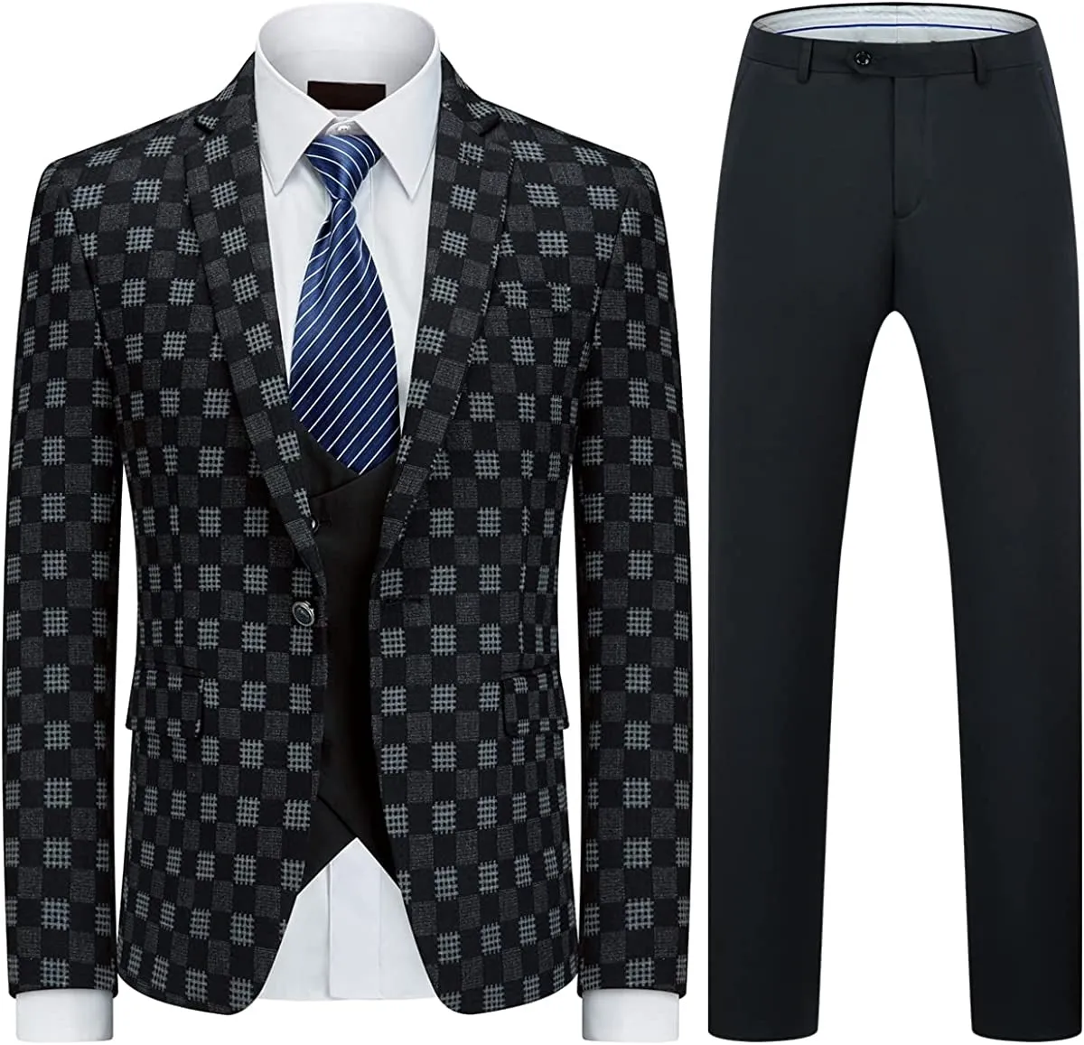 Parker Elegant Black and Gray Plaid Three-Piece Business Suit for Men