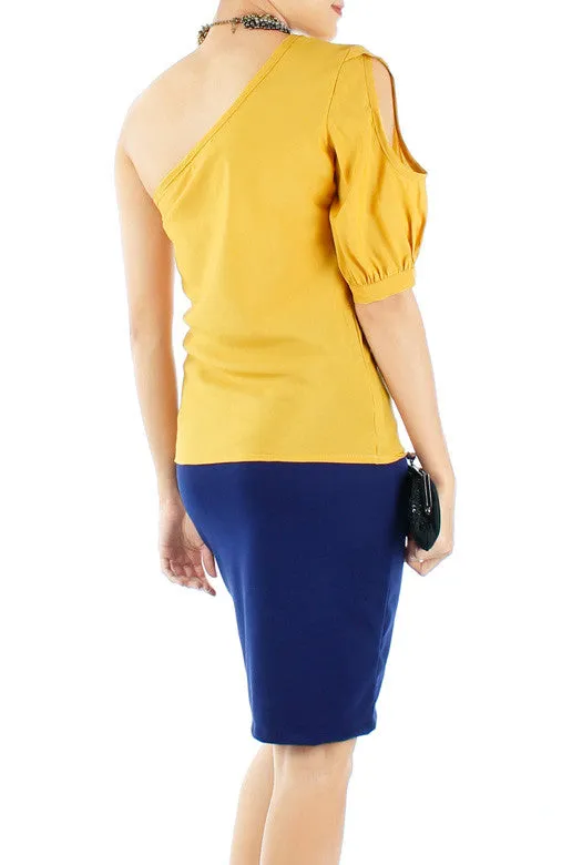 Peek-a-boo One Shoulder Top - Yellow