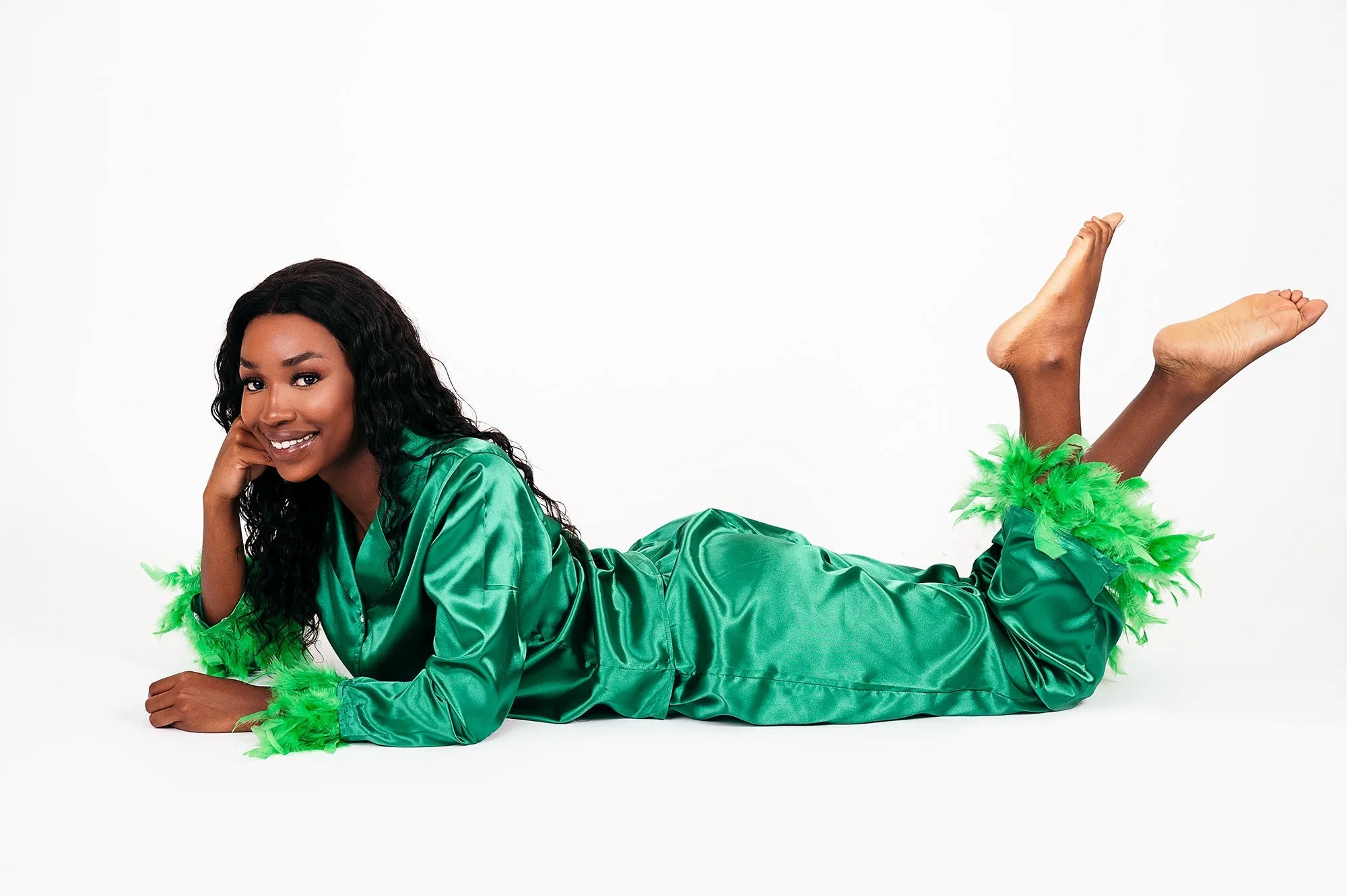 Personalized Satin Pajama Set with Feathers - alfresco