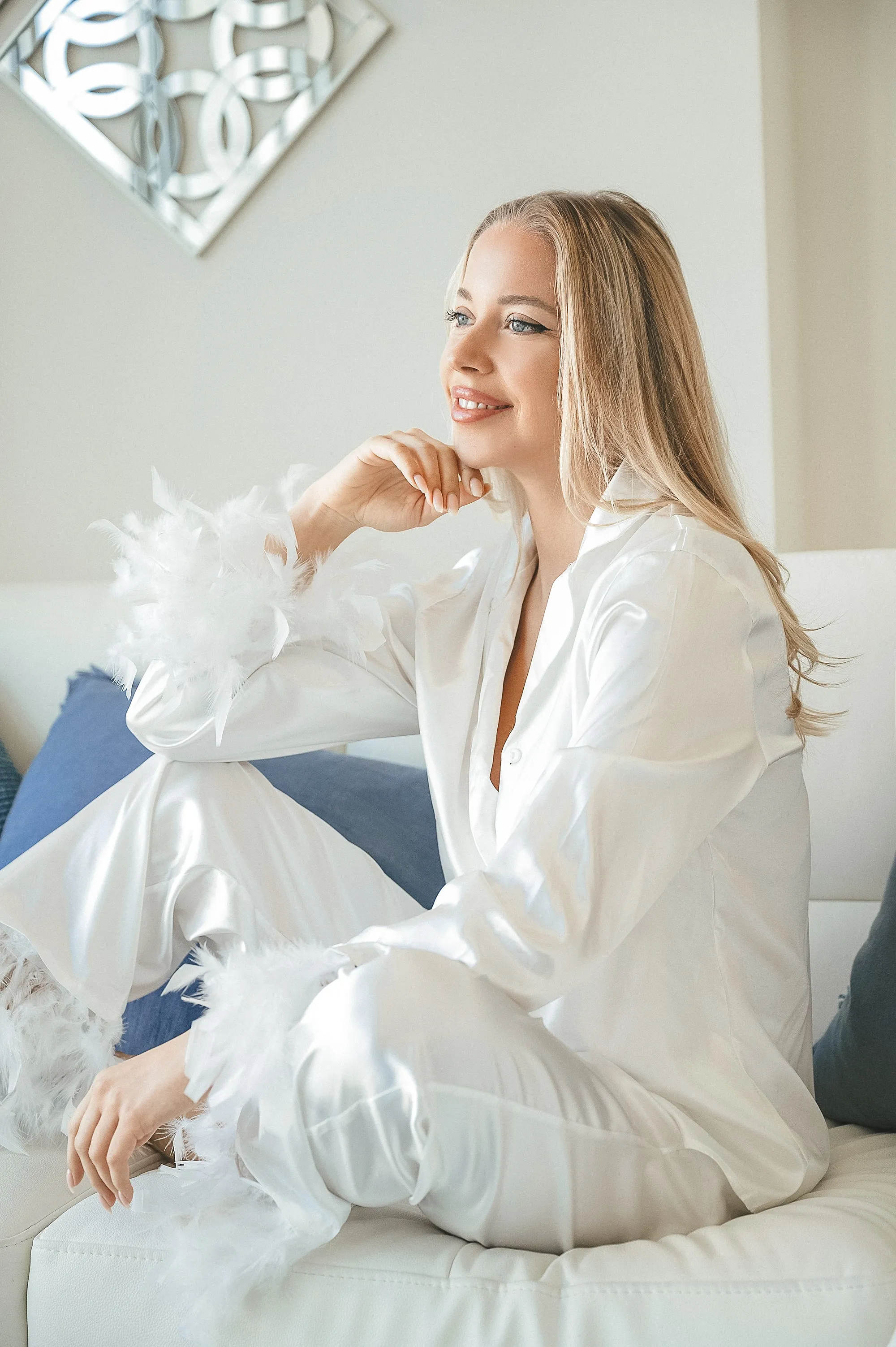 Personalized Satin Pajama Set with Feathers - alfresco