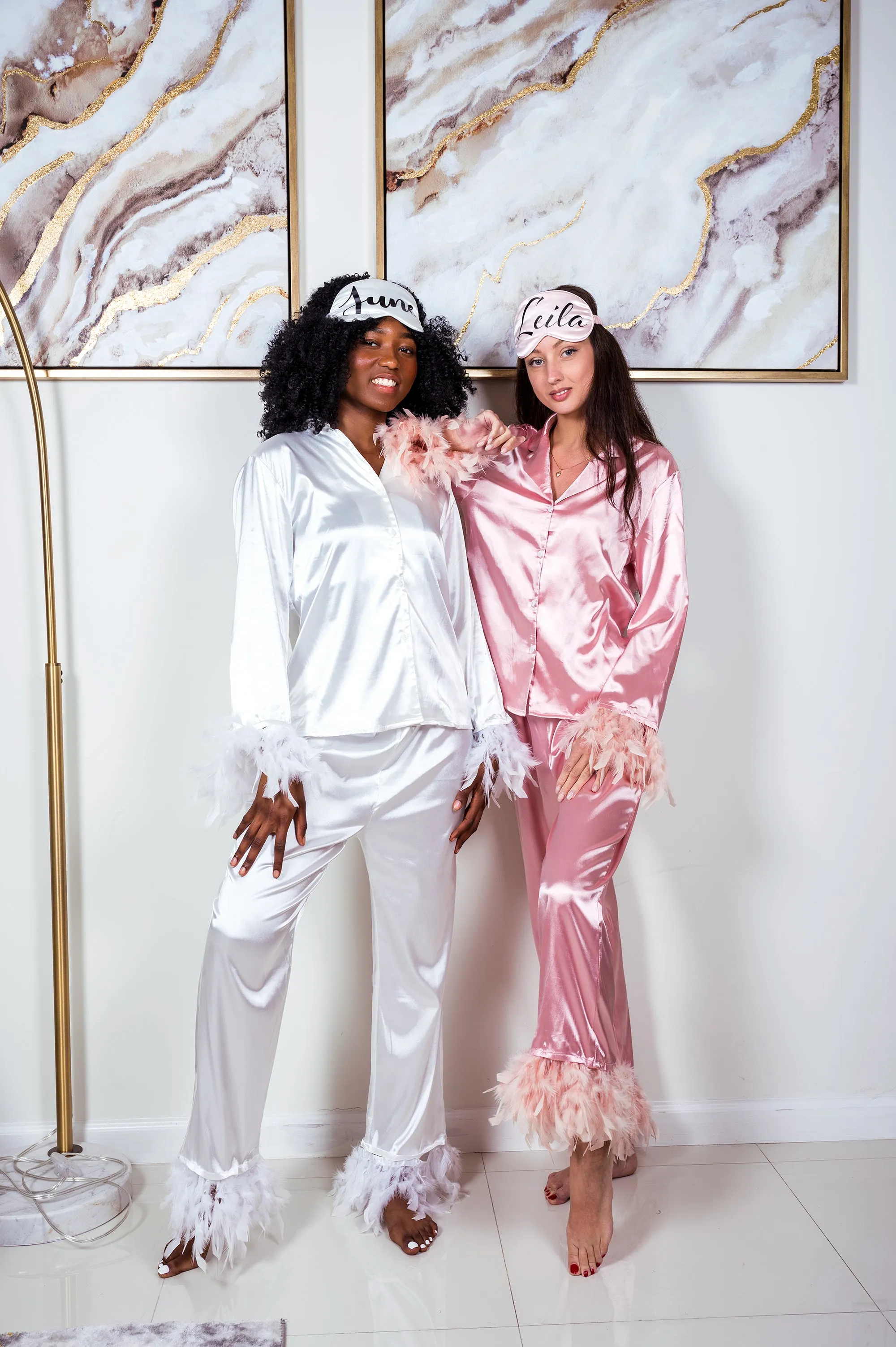 Personalized Satin Pajama Set with Feathers - alfresco