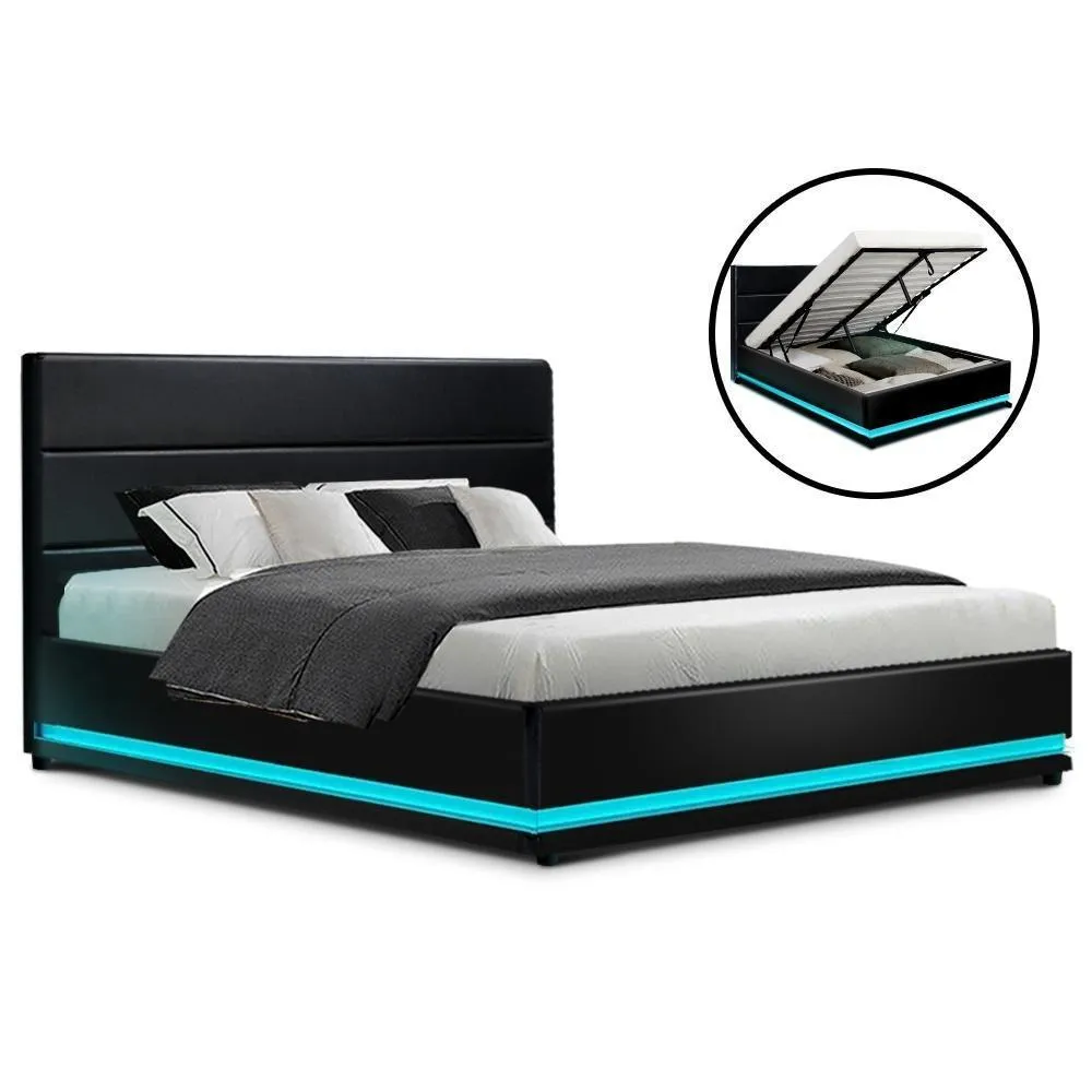 Queen Package | Henley LED Storage Bed Black & Bonita Euro Top Mattress (Medium Firm)