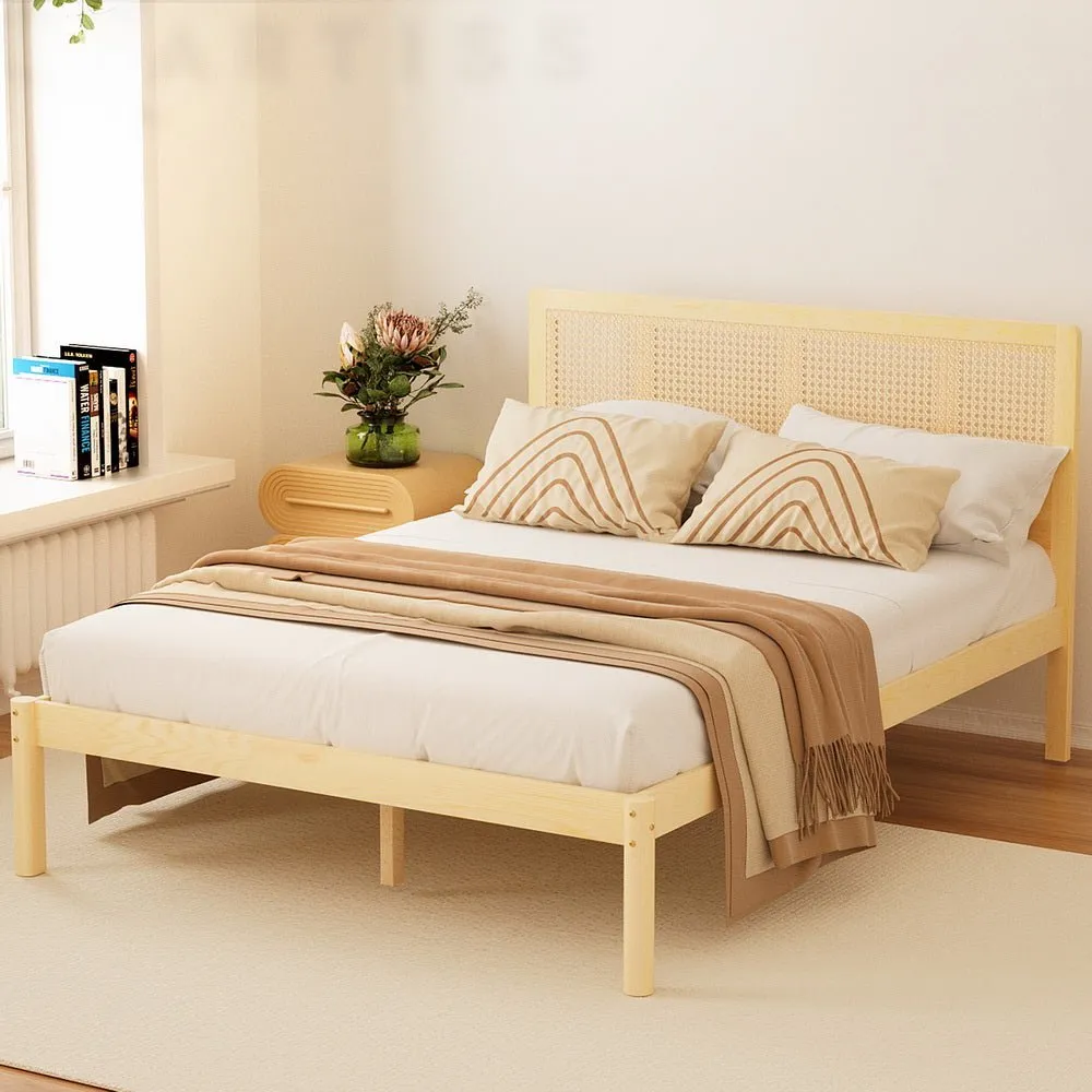 Queen Package | Rita Rattan Wooden Bed Frame Pine & Bonita Euro Top Mattress (Medium Firm)