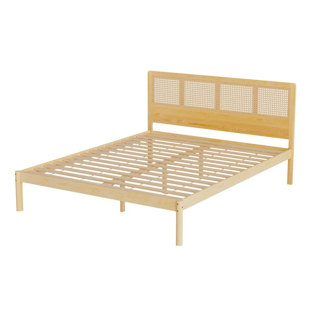 Queen Package | Rita Rattan Wooden Bed Frame Pine & Bonita Euro Top Mattress (Medium Firm)