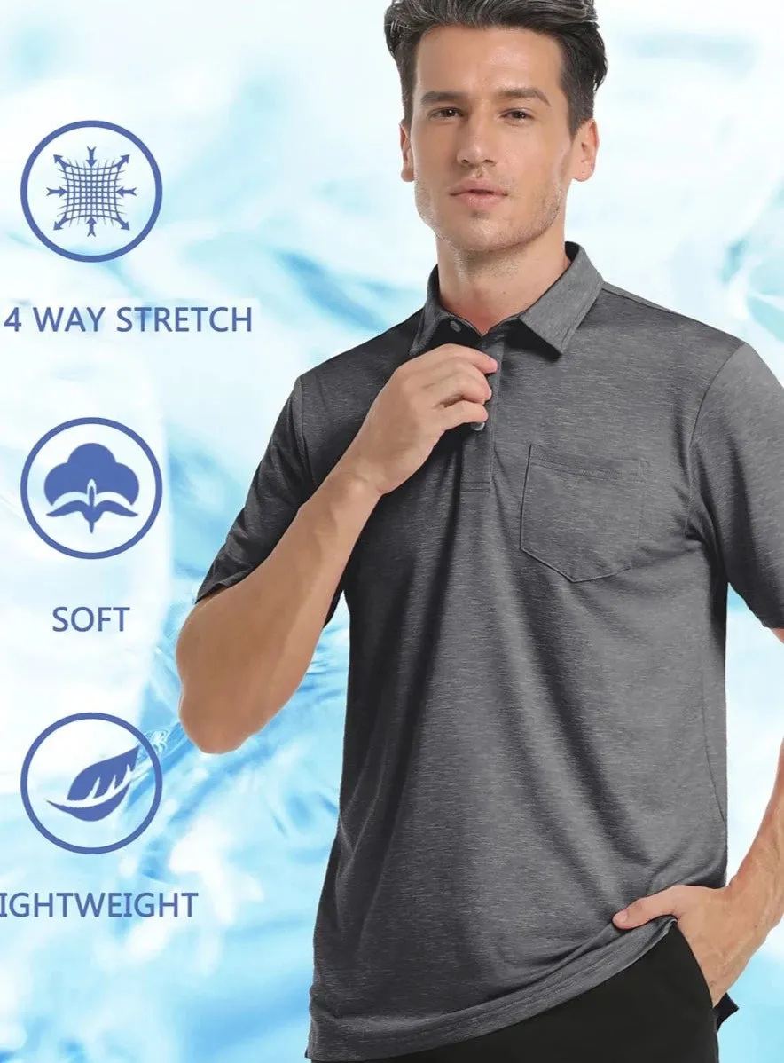 Quick Dry Lightweight Mens Summer Polo T-shirts Golf Tennis Short Sleeve Shirts Outdoor Running Sports Tops With Pocket