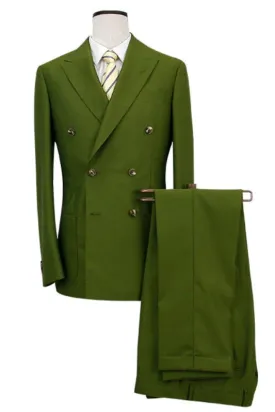 Quincy Fancy Green Double-Breasted Peaked Lapel Prom Suit