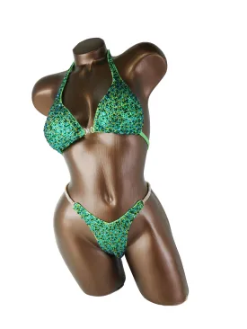 Ready Made Lime Green Goddess Crystal Figure Competition Suit