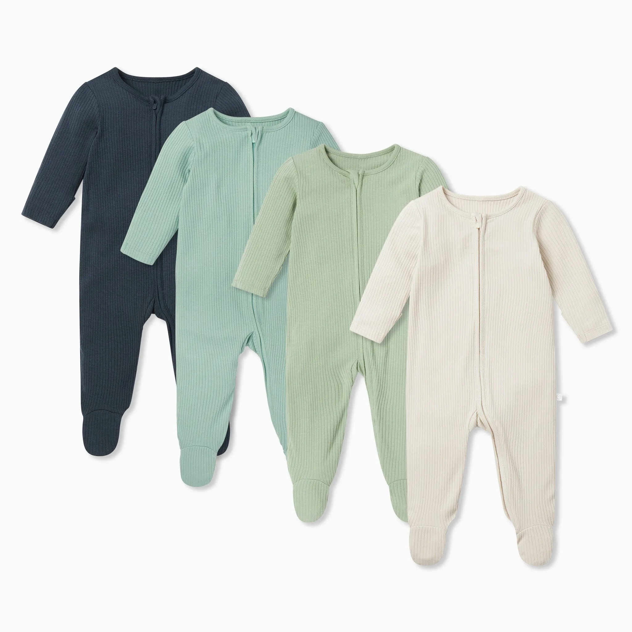 Ribbed Zip-Up Baby Pajamas 4 Pack