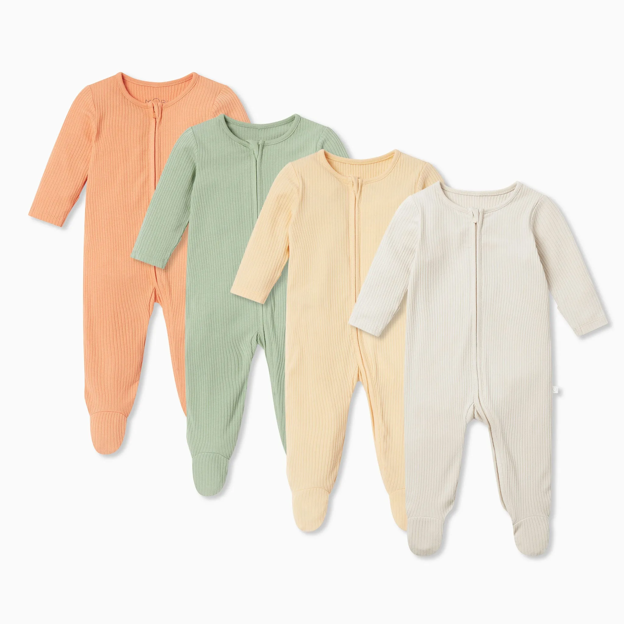 Ribbed Zip-Up Baby Pajamas 4 Pack