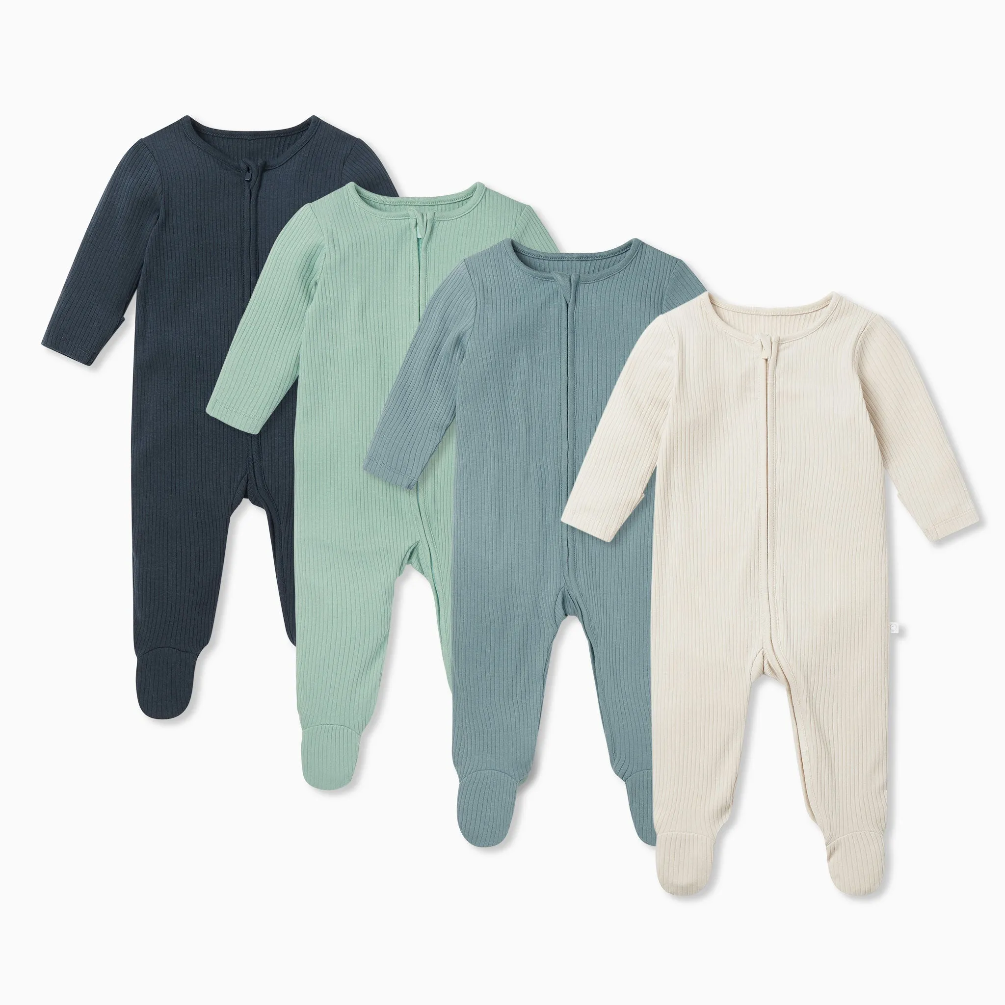 Ribbed Zip-Up Baby Pajamas 4 Pack