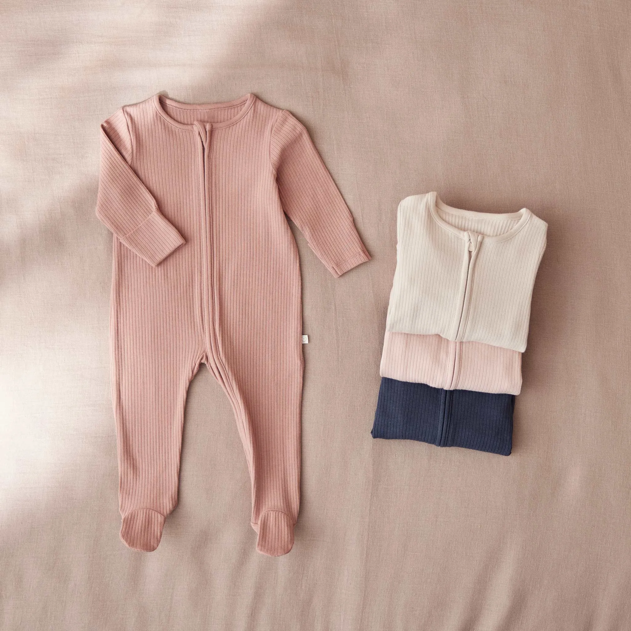 Ribbed Zip-Up Baby Pajamas 4 Pack