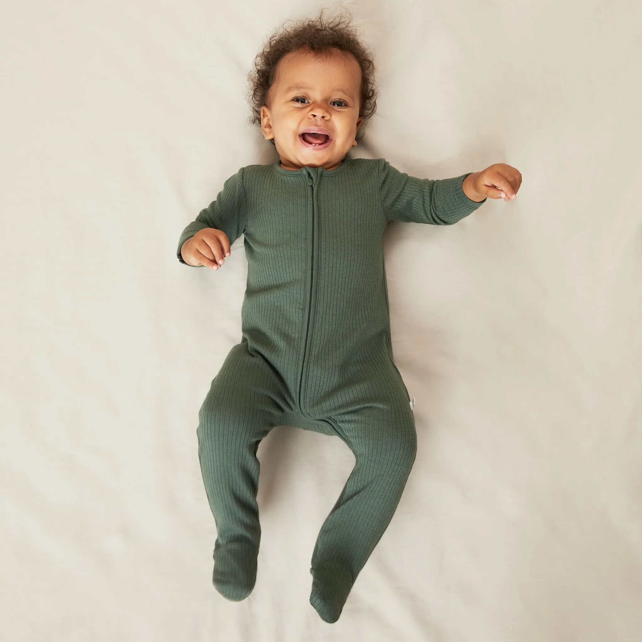 Ribbed Zip-Up Baby Pajamas