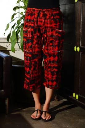 SeaRenity Red Plaid Patchwork French Terry Pocket Pant