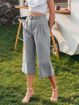 Simplee Buckle Belted Wide Leg Capri Pants