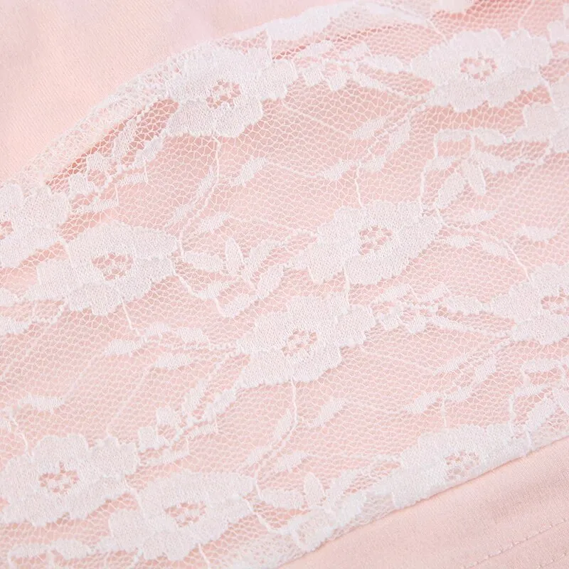 Sweet Pink Bow Fold Lace Spliced Strapless Top