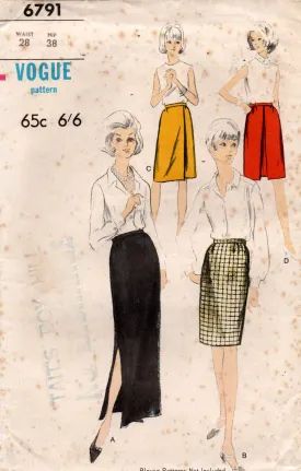 Vogue 6791 Womens Wrap Pencil or Evening Skirts 1960s Vintage Sewing Pattern Waist 28 inches