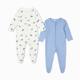 Whale Print & Ribbed Clever Zip Baby Pajamas 2 Pack