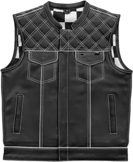 WHITE M041 | White Checker - Men's Motorcycle Leather Vest