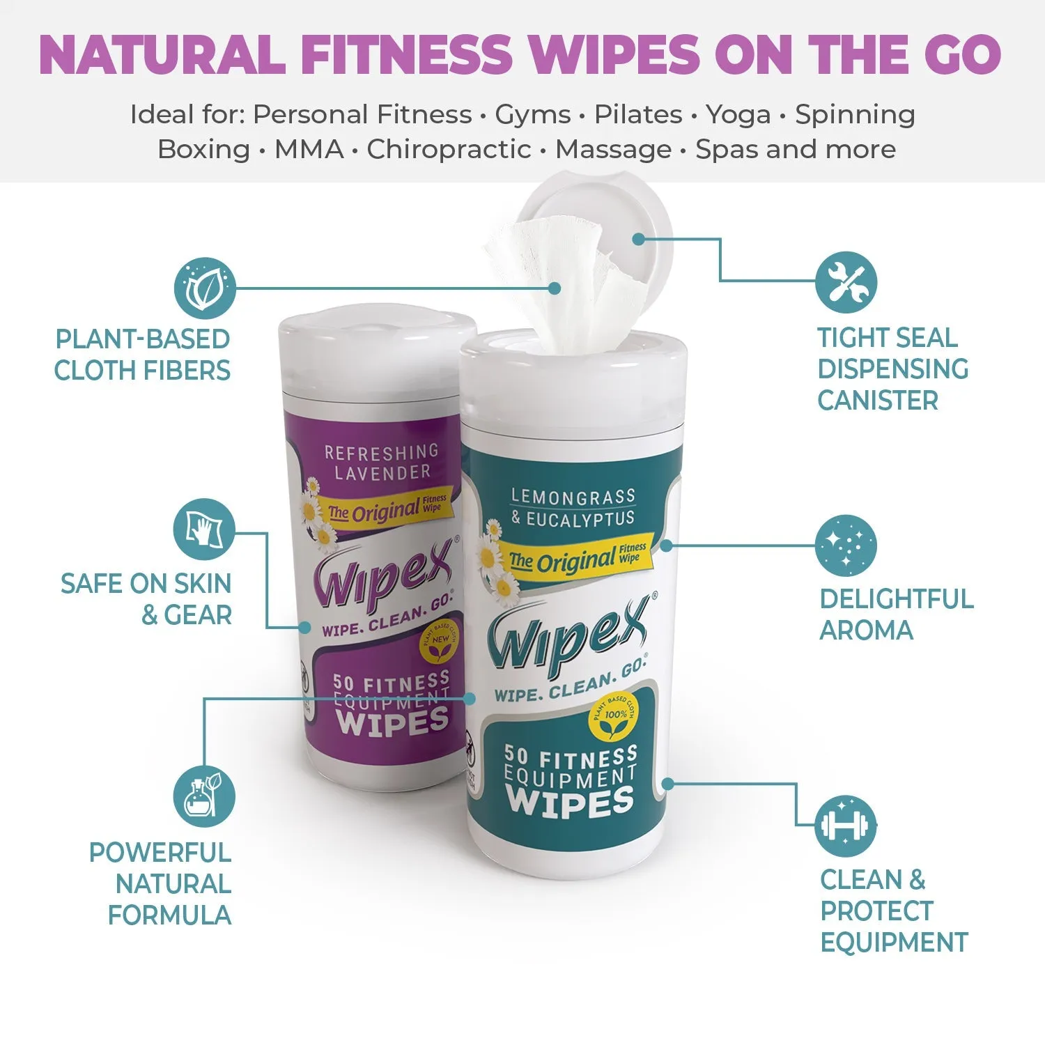 Wipex® Natural Yoga Mat Wipes | Soft, Plant-Based, Infused With Essential Oils